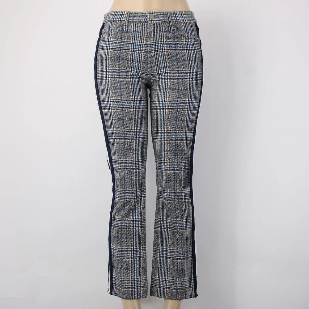 Mother Pant Sz 28 x 27 Black Blue White Striped Side Plaid Straight Cotton Pant - Picture 3 of 16